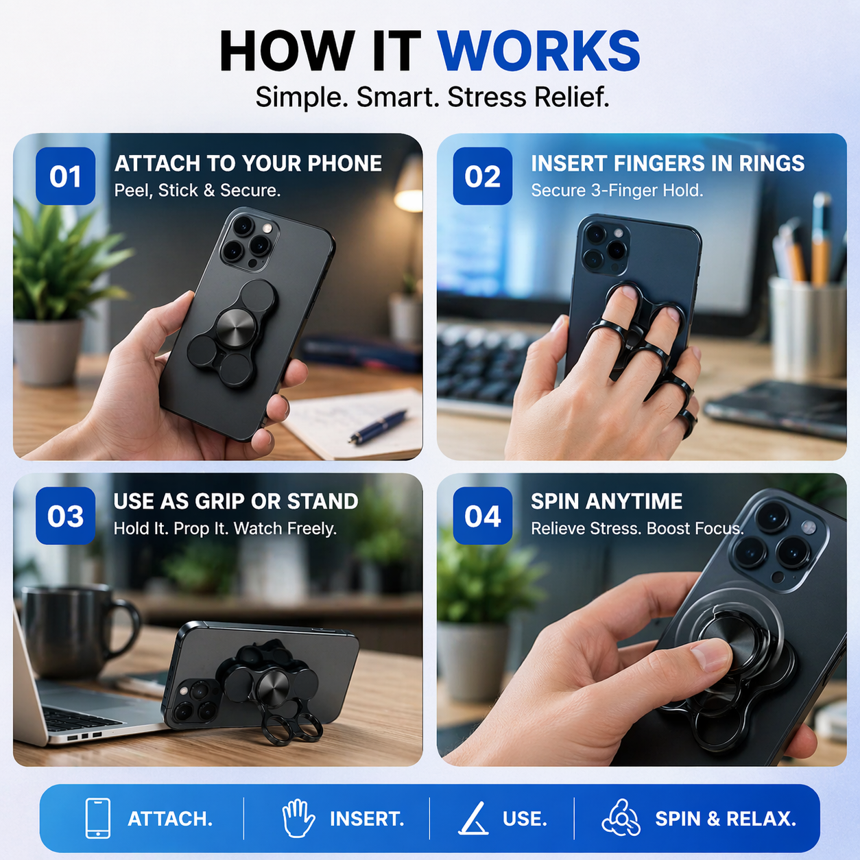 Three-Finger Back Clip Phone Holder
