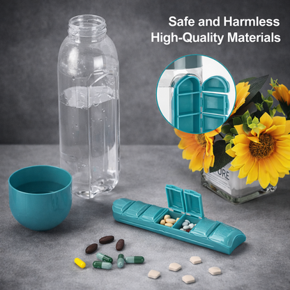 Portable Water Bottle With Built-in Pill Box