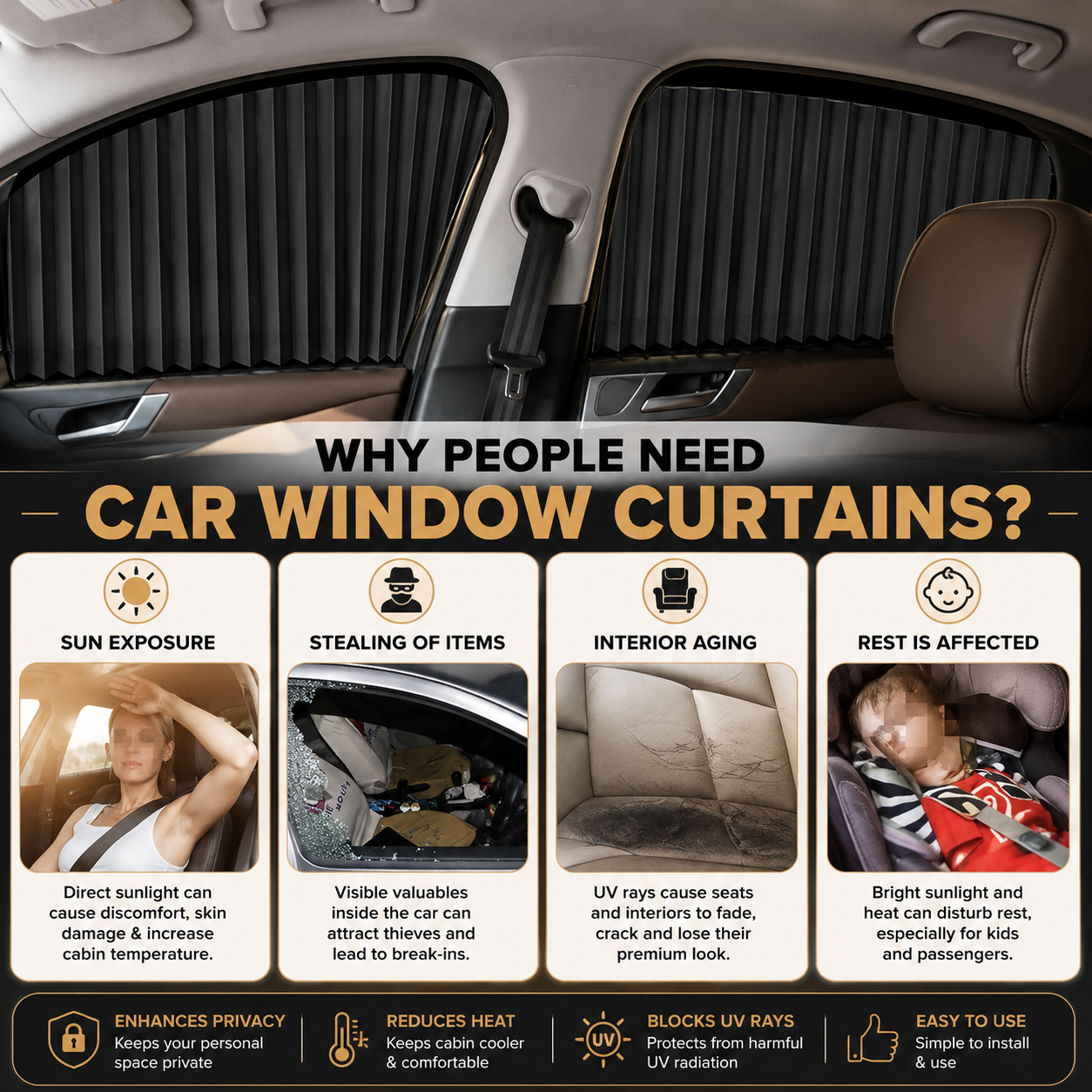 Magnetic Car Sun Shade Curtain (Set of 4)