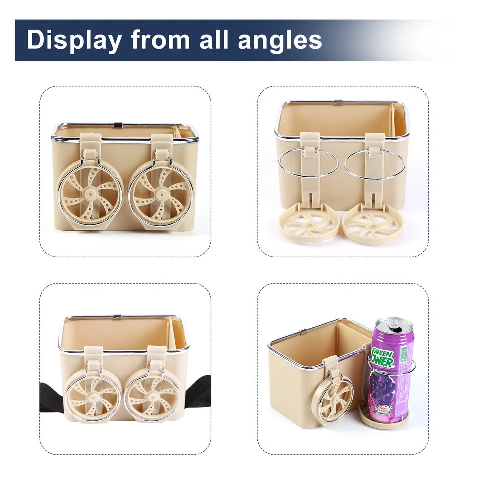 Car Storage Box with 2 Foldable Cup Holders