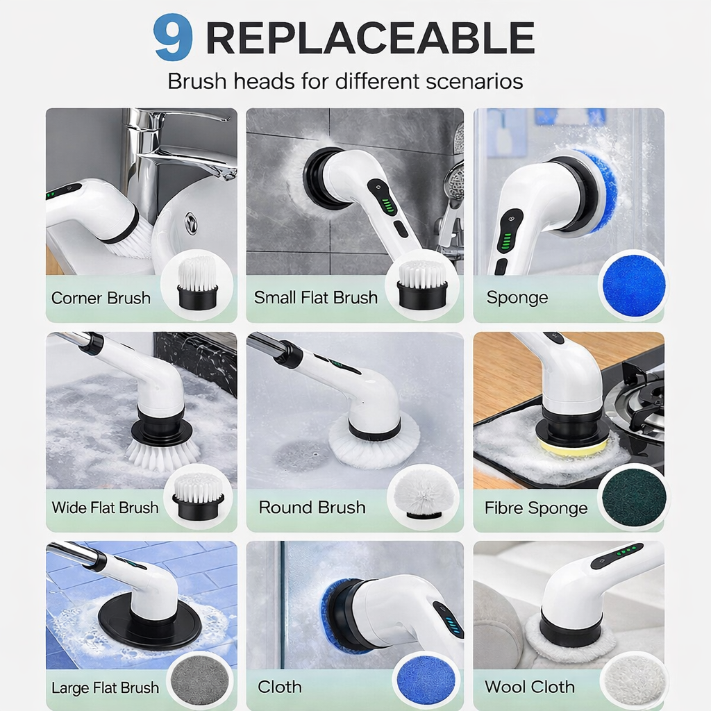 Cordless 9-in-1 Electric Spin Scrubber