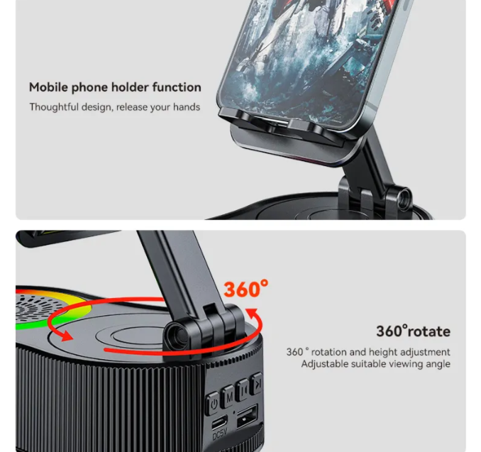 Foldable Phone Holder With Bluetooth Speaker
