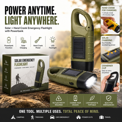 Solar Hand Crank Flashlight And Power Bank