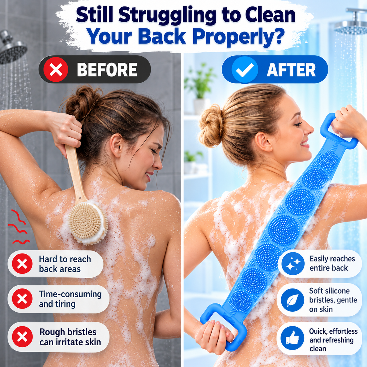 Exfoliating Back Scrubber with Dual Handles