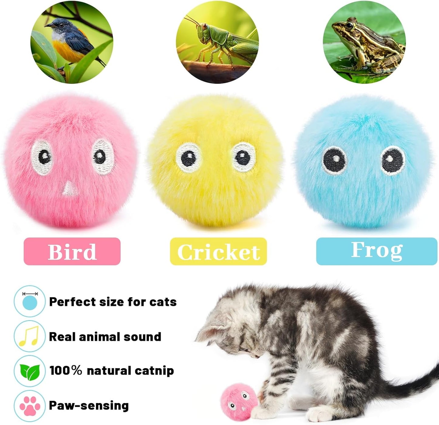 Plush Ball Cat Toy with Real Animal Sounds