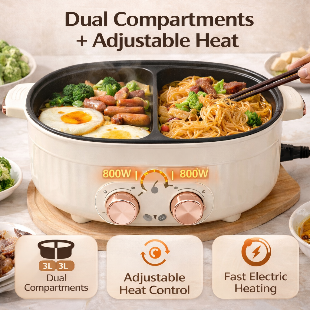 2 Compartment Non Stick Electric Hot Pot