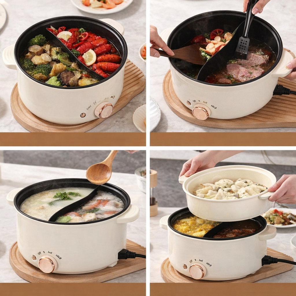2 Compartment Non Stick Electric Hot Pot