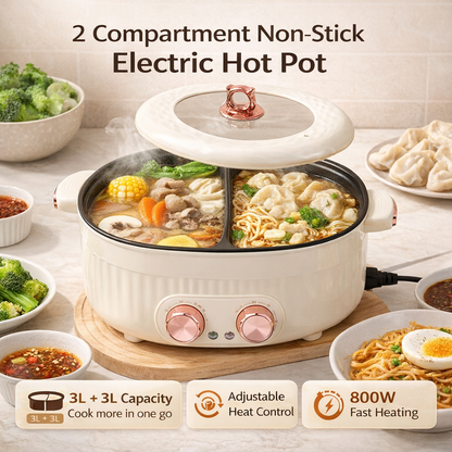 2 Compartment Non Stick Electric Hot Pot