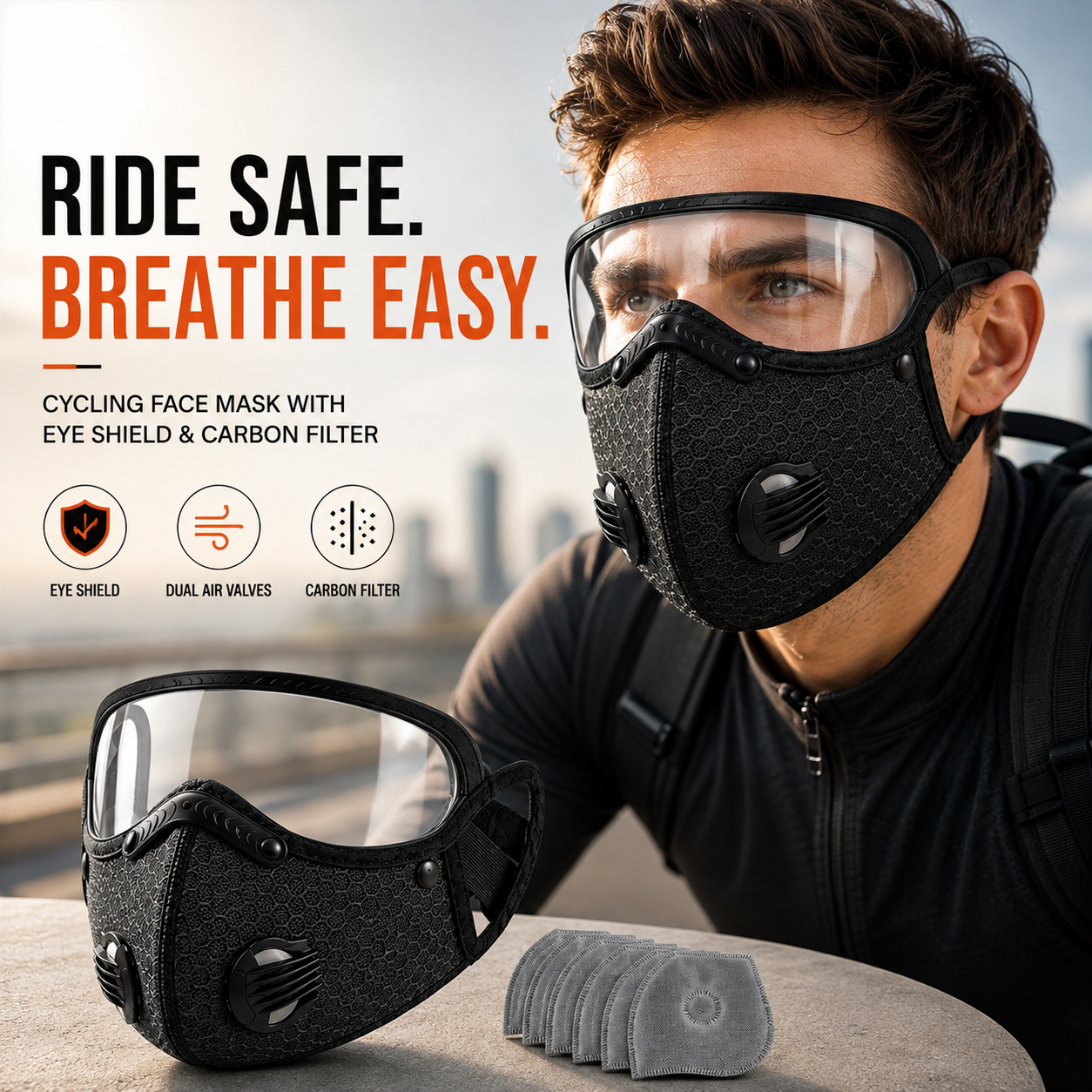 Cycling Face Mask with Eye Shield & Carbon Filter (Unisex)
