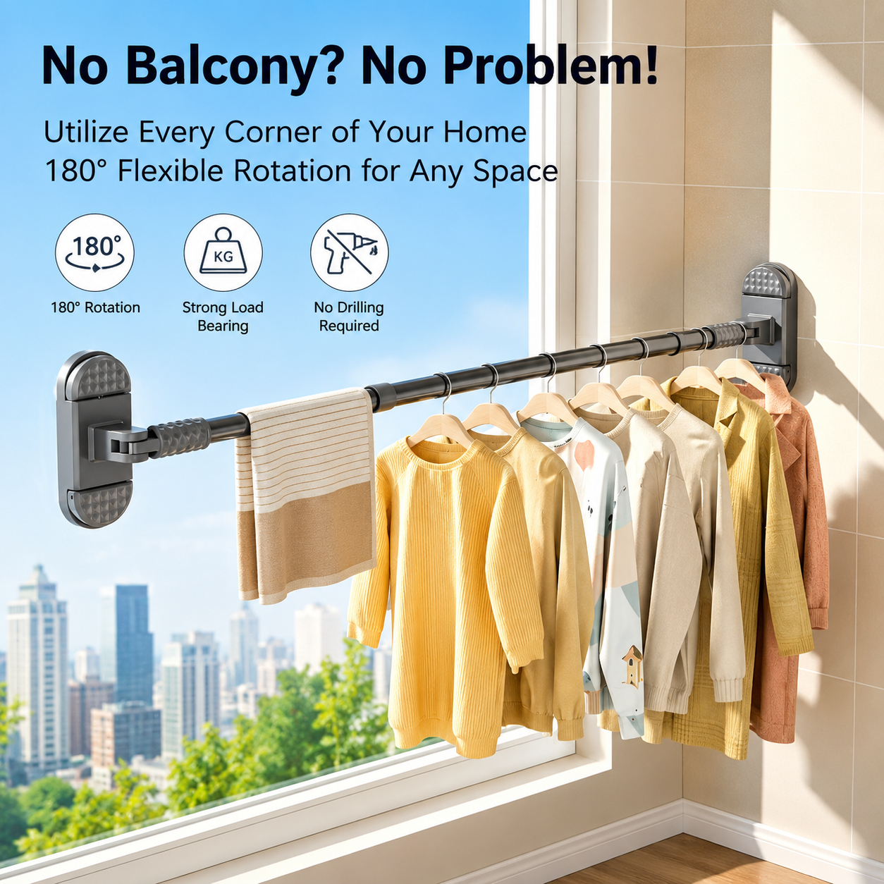 No-Drill Suction Cup Telescopic Drying Rod