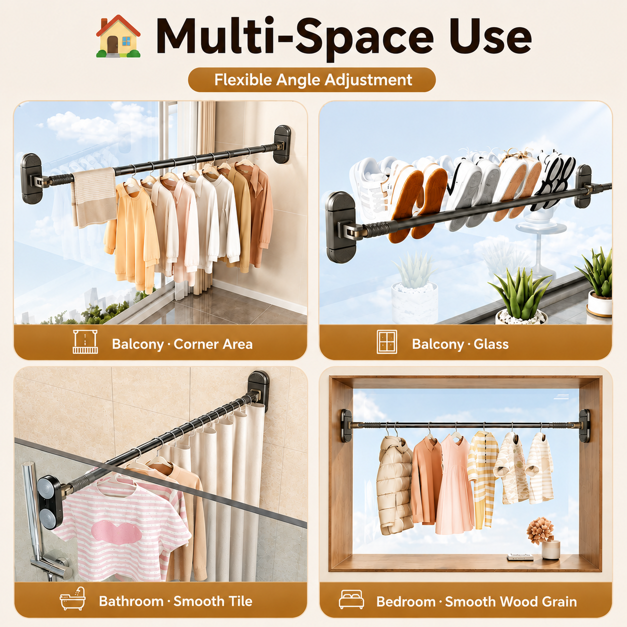 No-Drill Suction Cup Telescopic Drying Rod