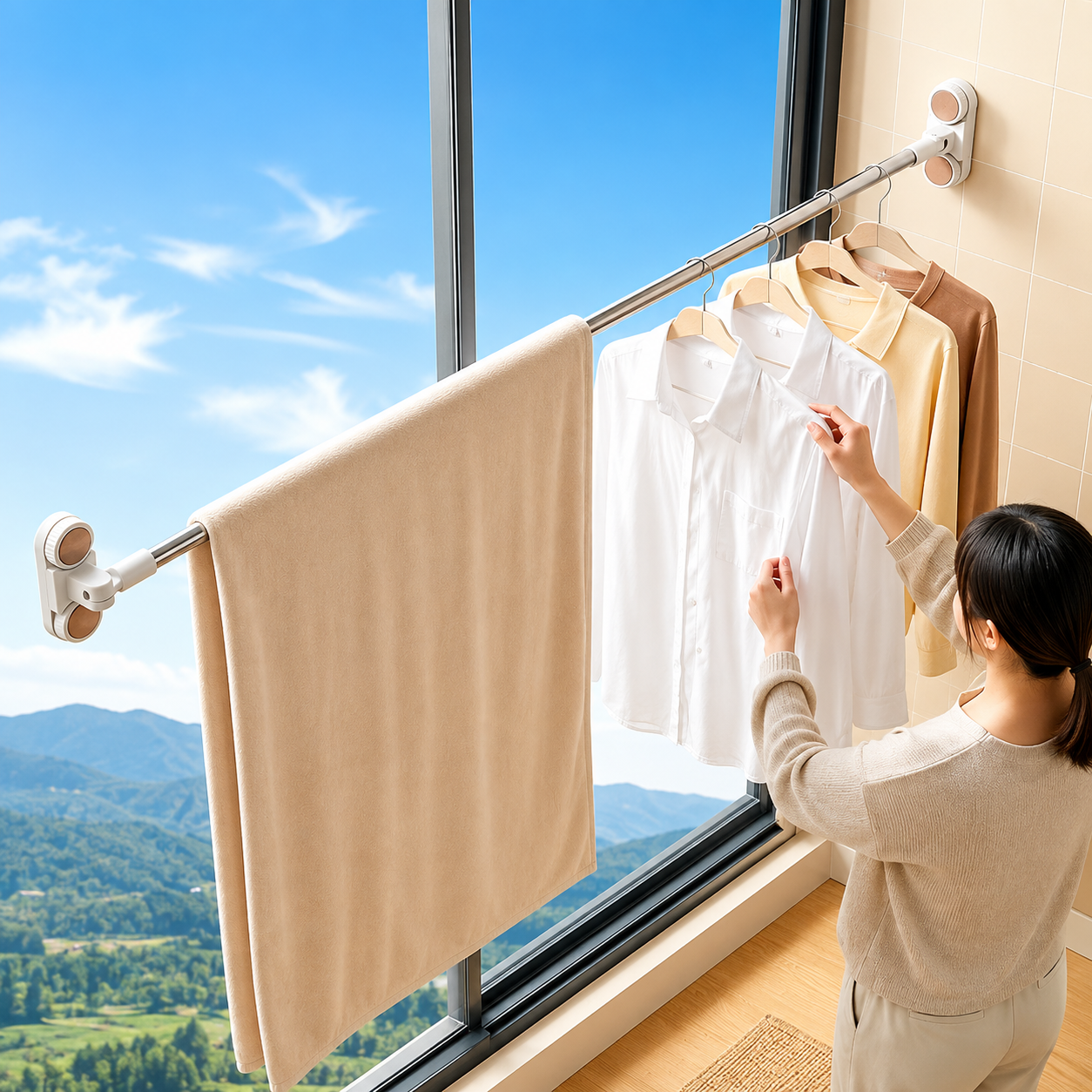 No-Drill Suction Cup Telescopic Drying Rod