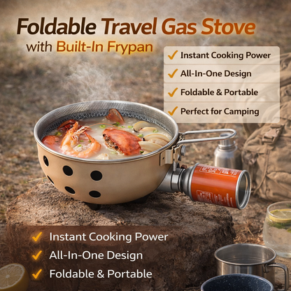 Foldable Travel Gas Stove with Built-in Frypan