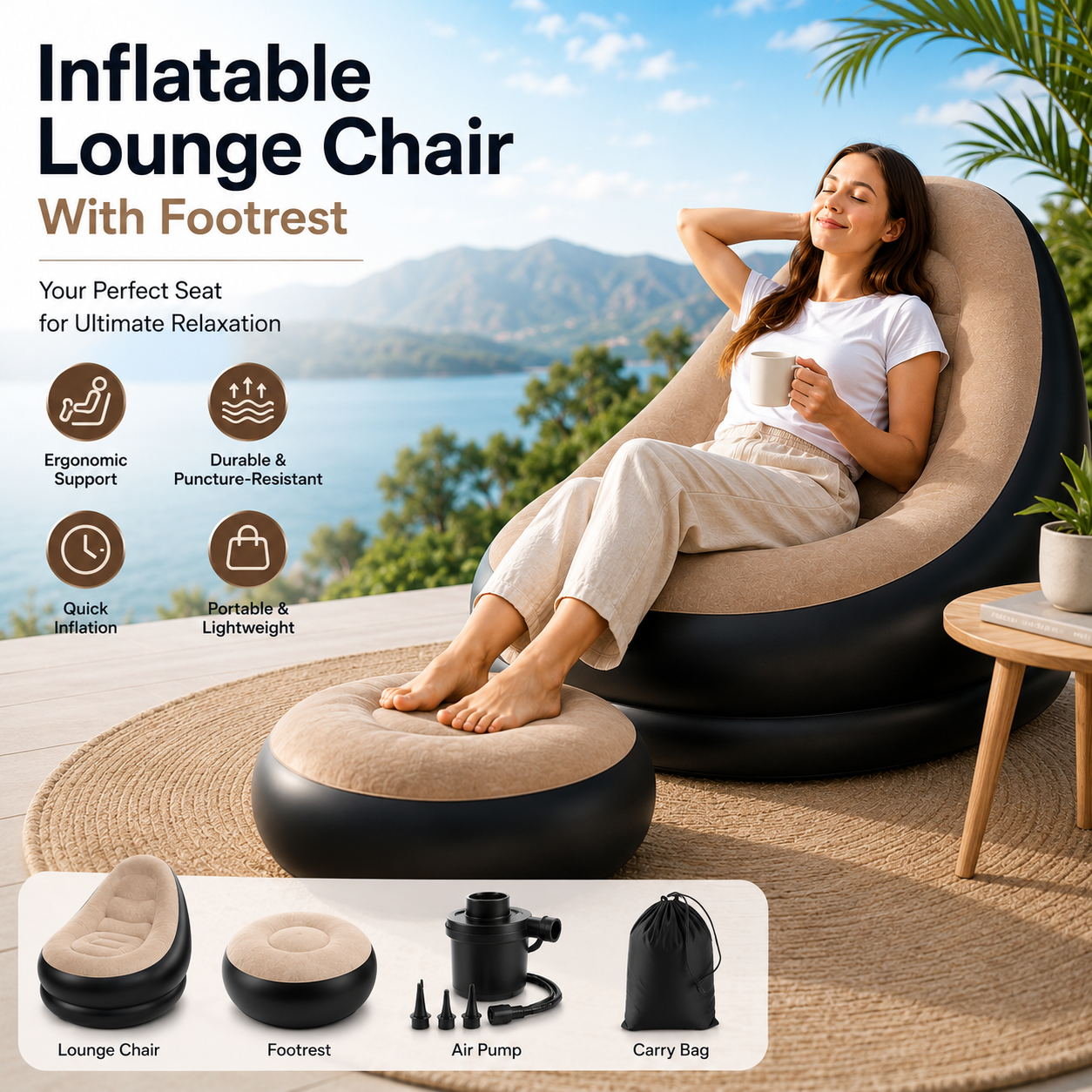 Inflatable Lounge Chair With Footrest With Pump