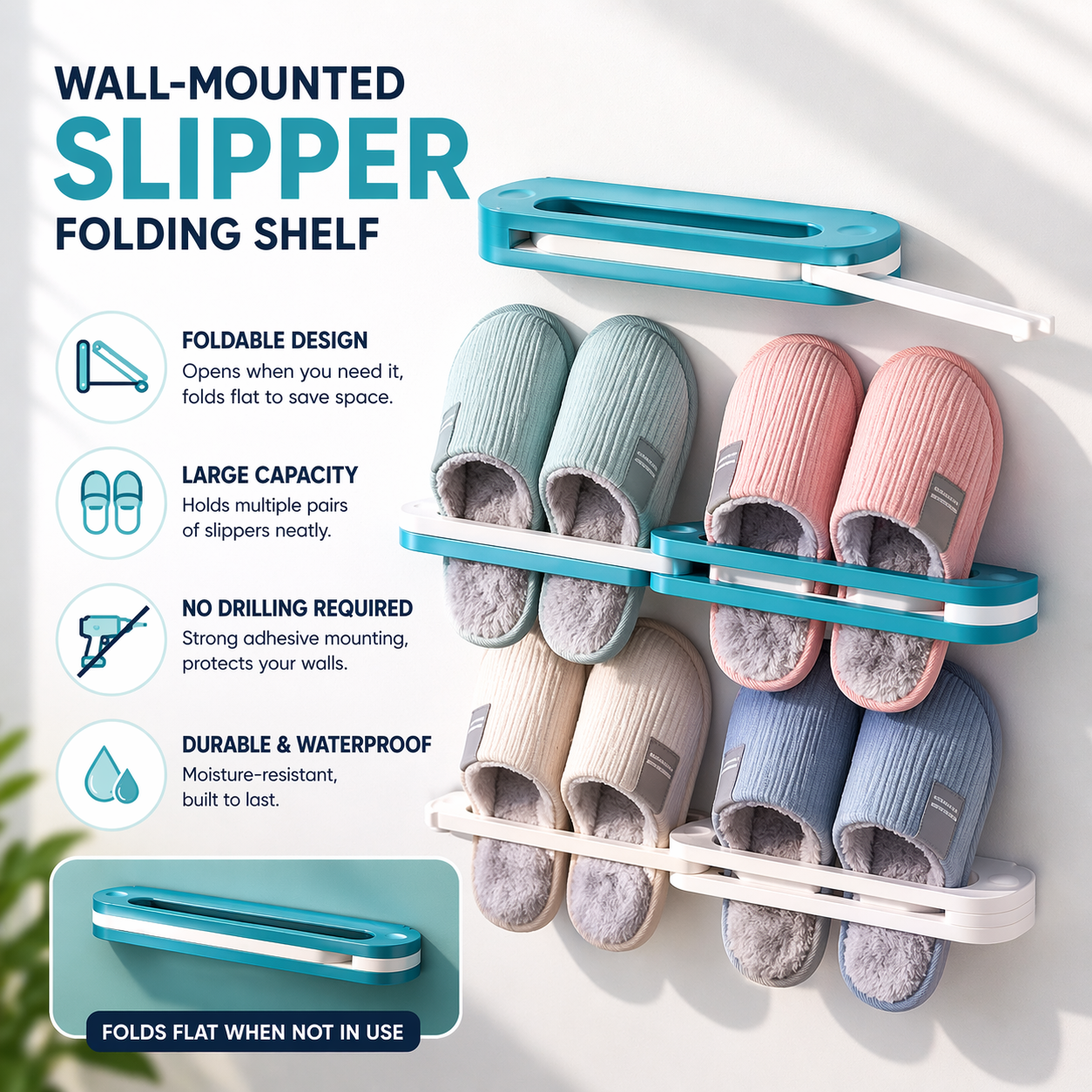 Wall-Mounted Slipper Storage Folding Shelf