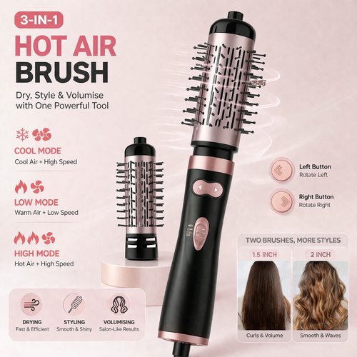 Rotating 2-in-1 Hair Dryer & Curling Iron Brush