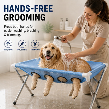 Foldable Pet Bath & Grooming Hammock Stand