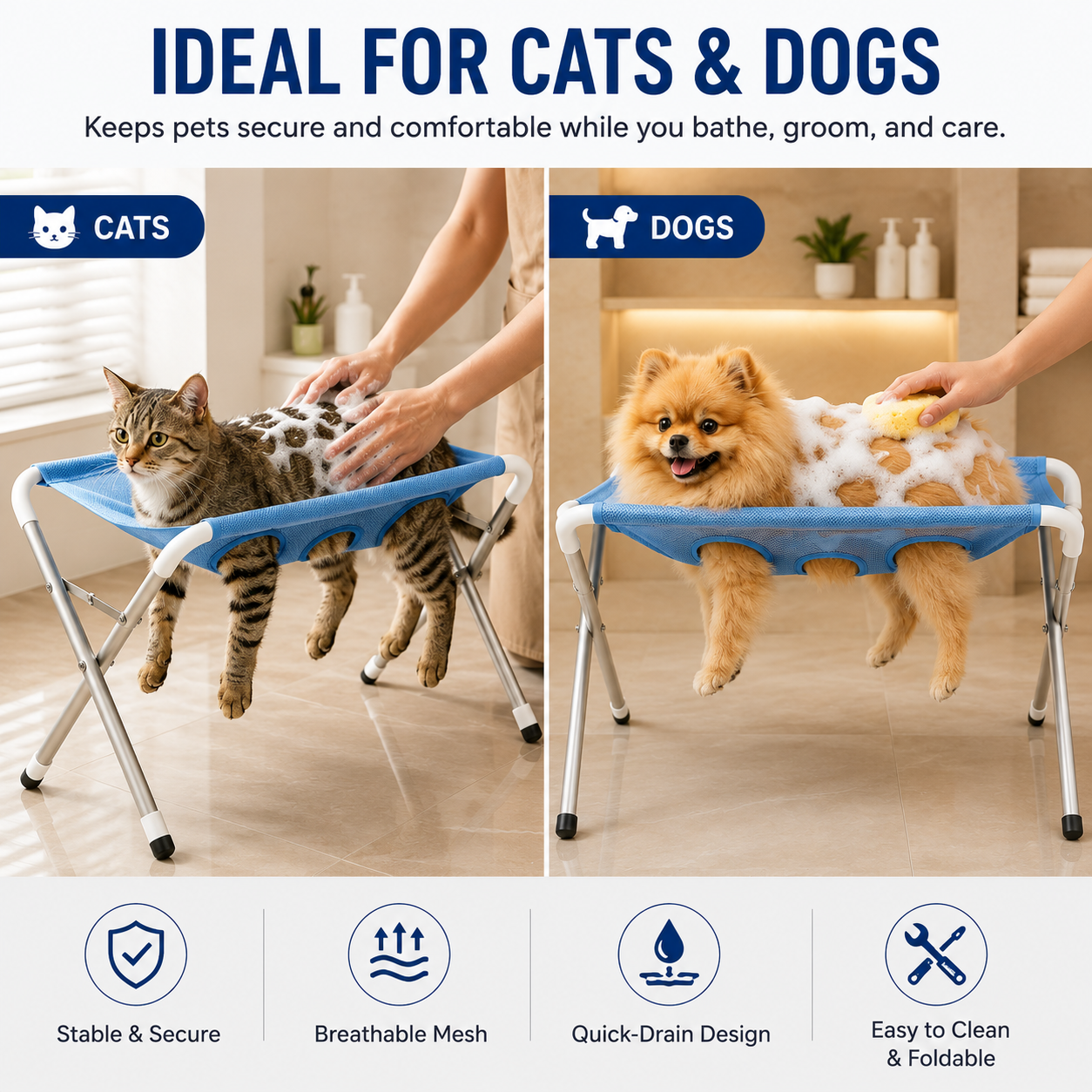 Foldable Pet Bath & Grooming Hammock Stand