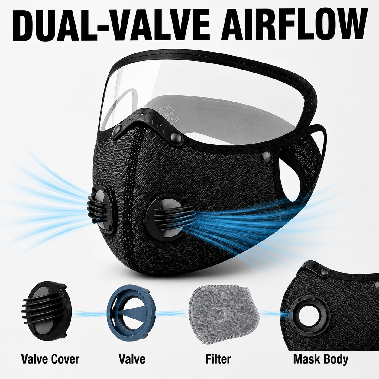 Cycling Face Mask with Eye Shield & Carbon Filter (Unisex)
