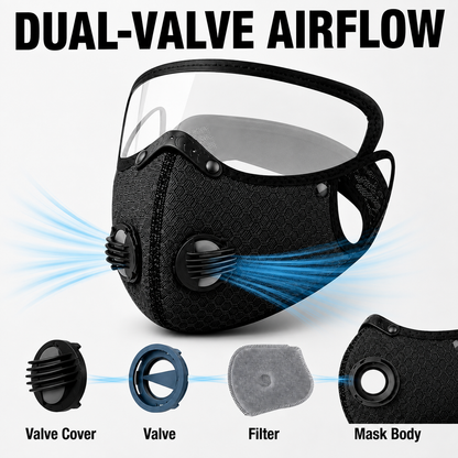 Cycling Face Mask with Eye Shield & Carbon Filter (Unisex)