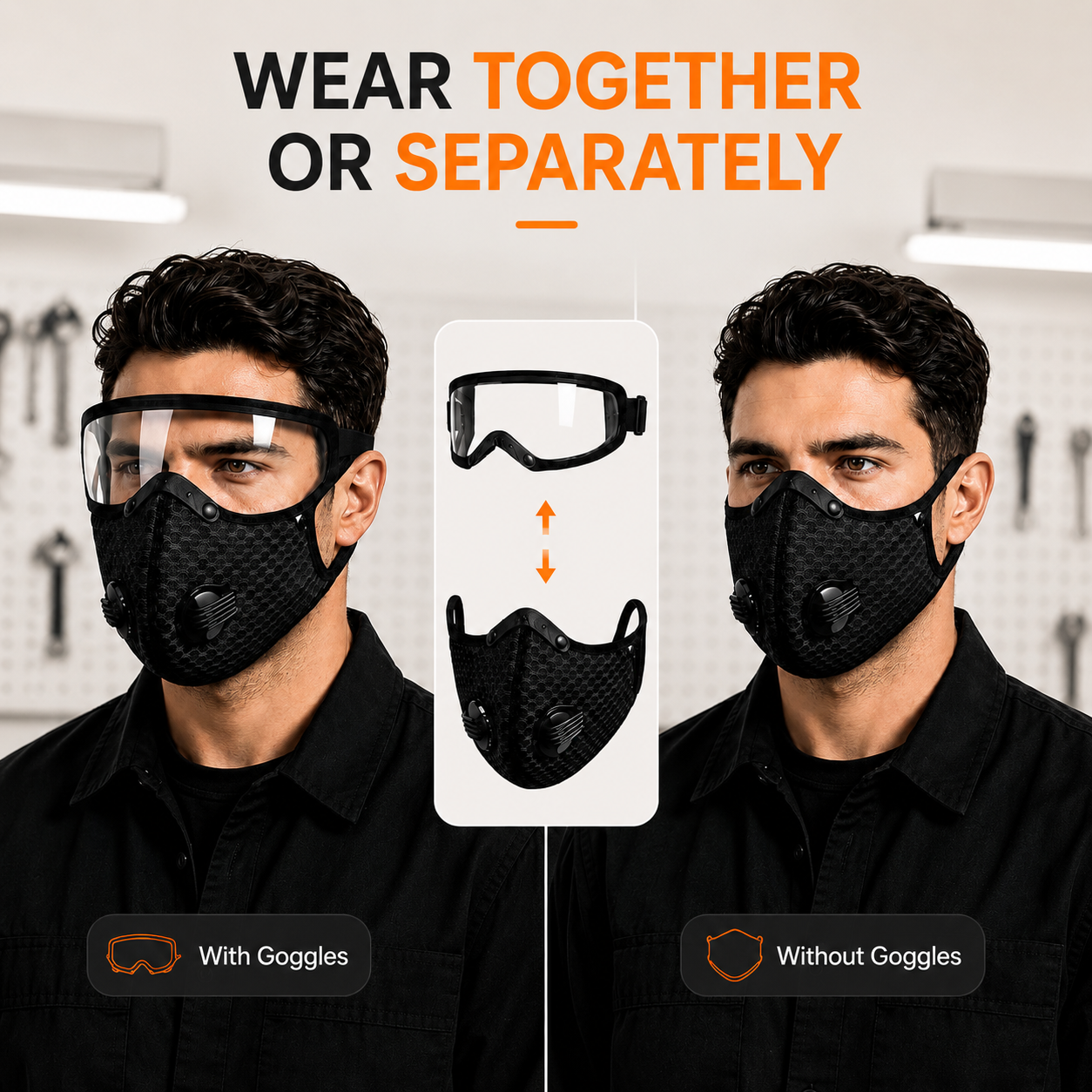 Cycling Face Mask with Eye Shield & Carbon Filter (Unisex)