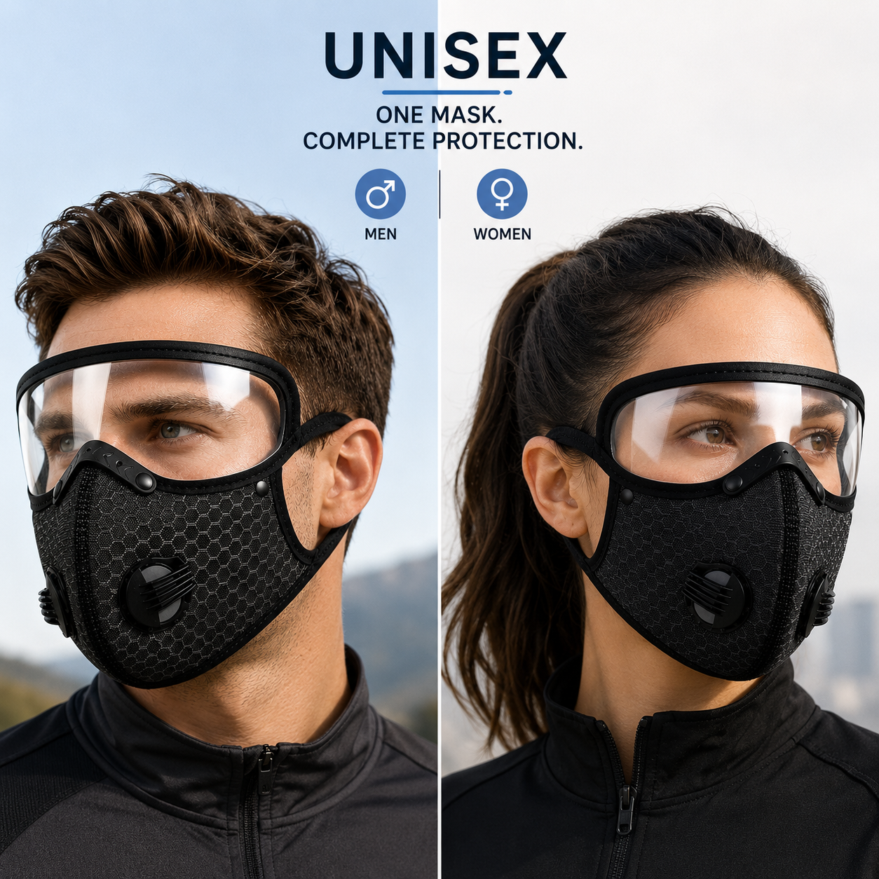 Cycling Face Mask with Eye Shield & Carbon Filter (Unisex)