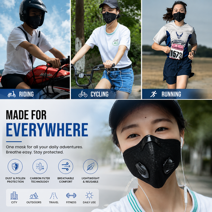 Cycling Face Mask with Eye Shield & Carbon Filter (Unisex)
