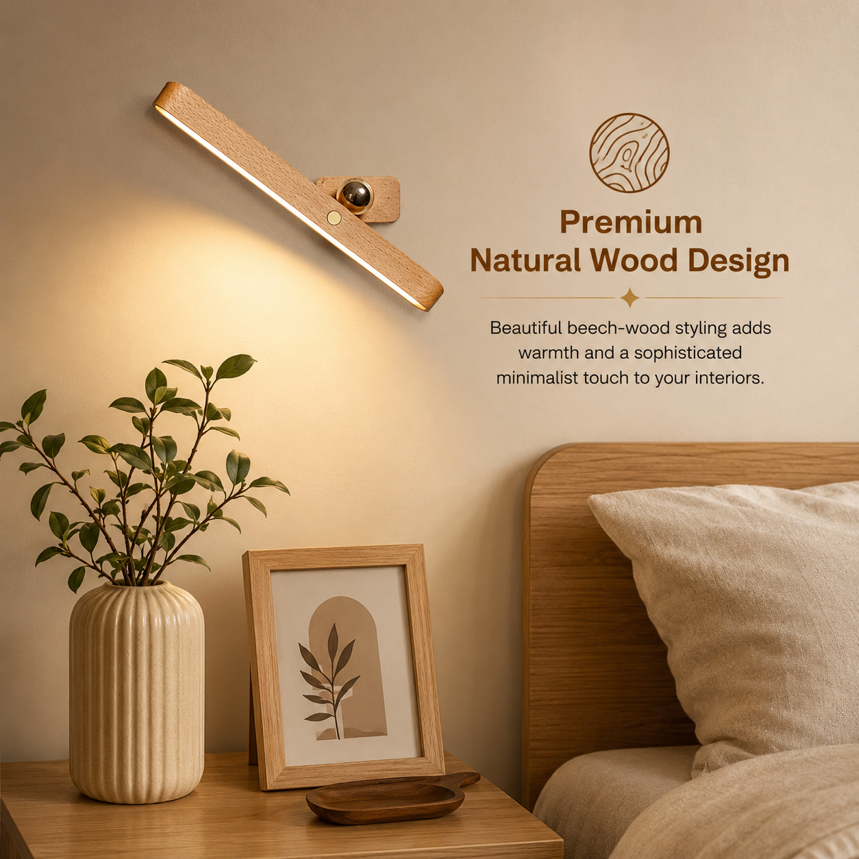 360° Rotatable Wooden LED Wall Lamp
