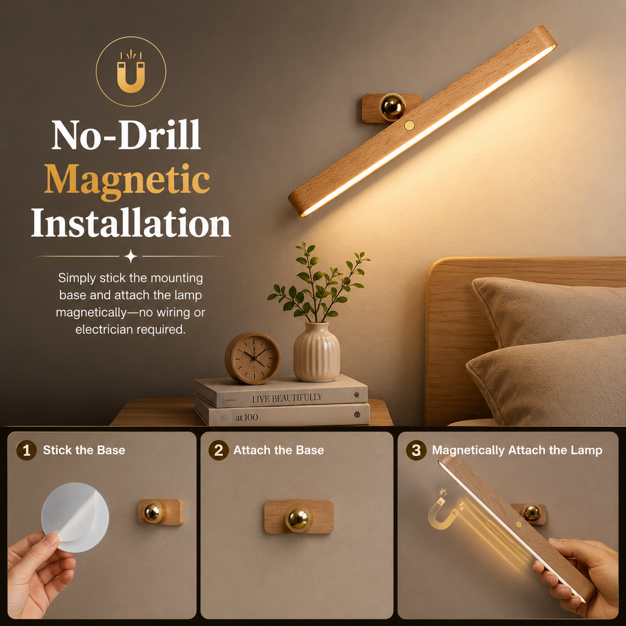360° Rotatable Wooden LED Wall Lamp