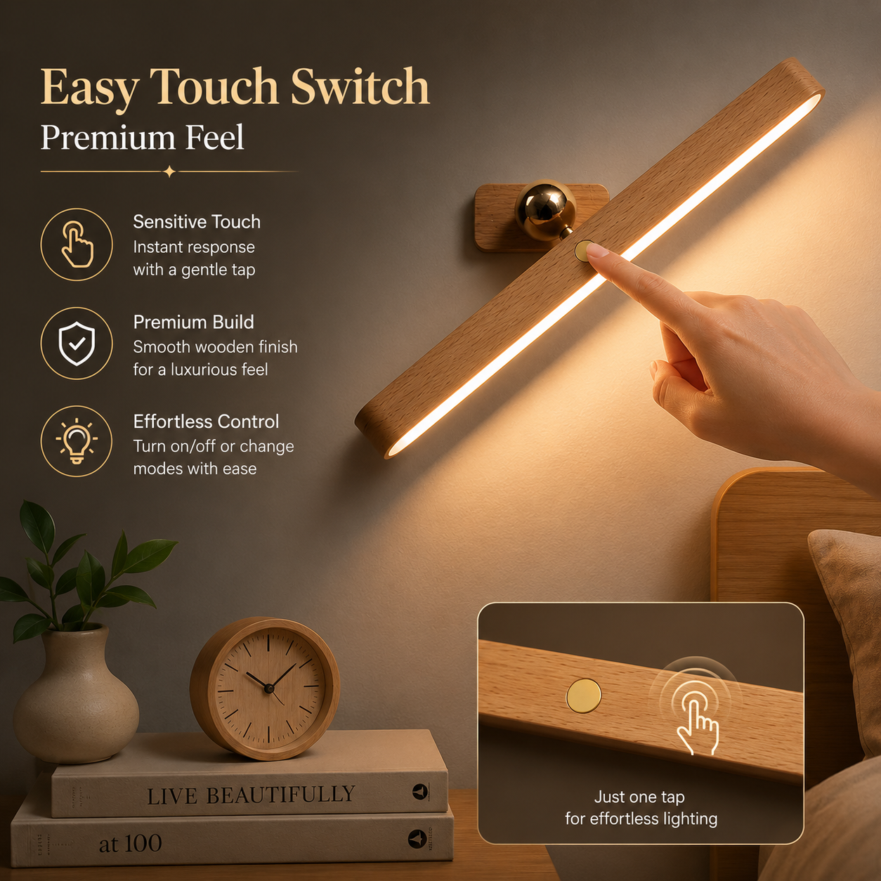 360° Rotatable Wooden LED Wall Lamp