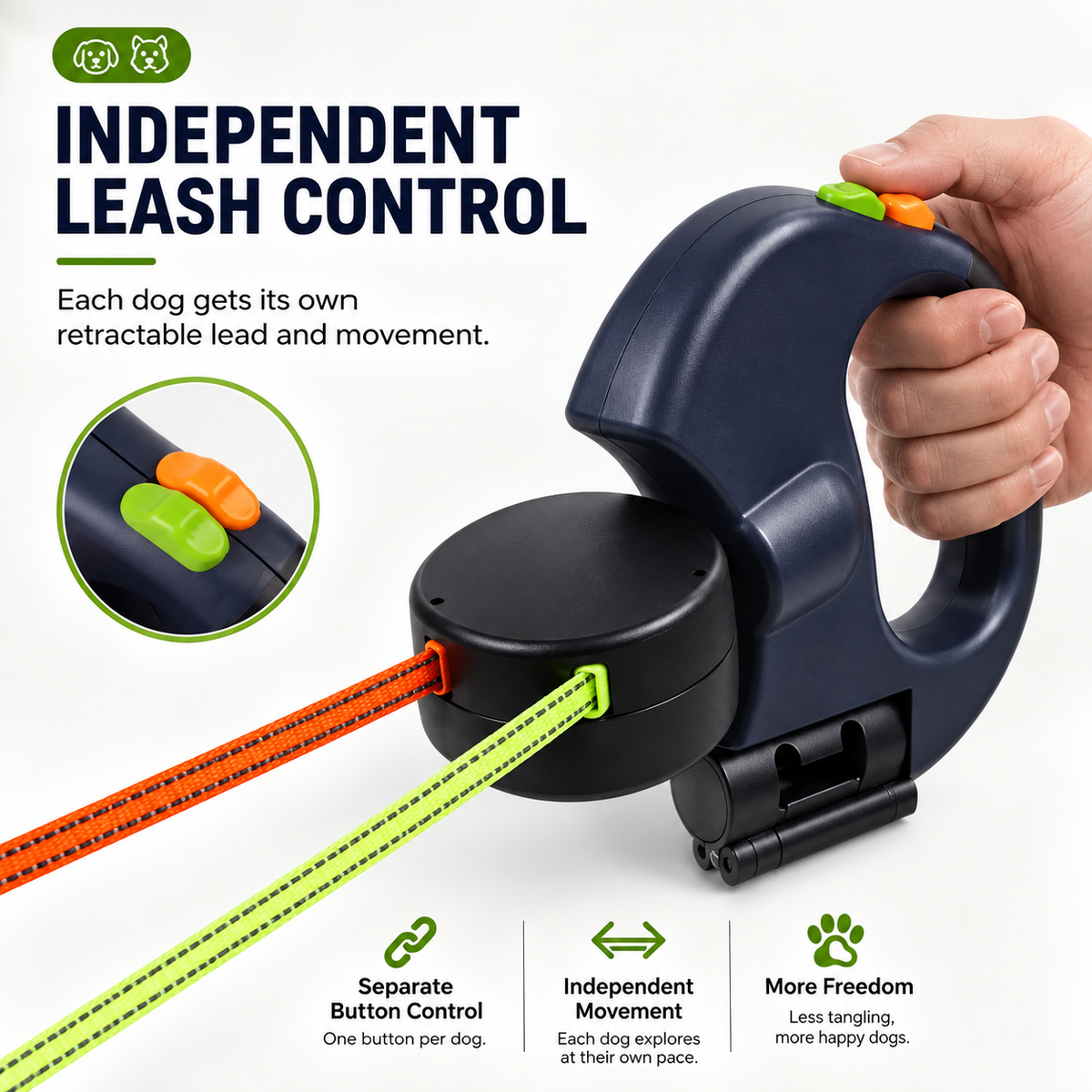 Dual Retractable Dog Leash with LED Light & Waste Bag Holder