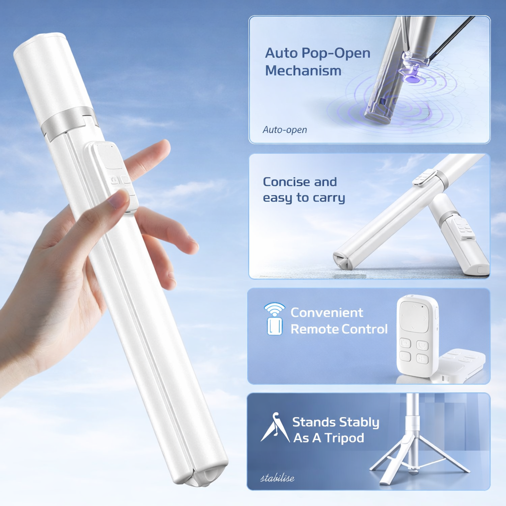 Auto Pop-Open Selfie Stick Tripod Pro