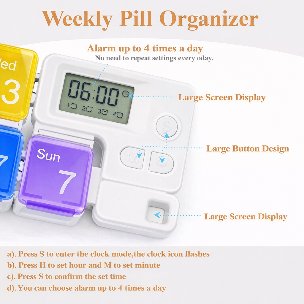 Automatic 7-Day Pill Dispenser With Alarm