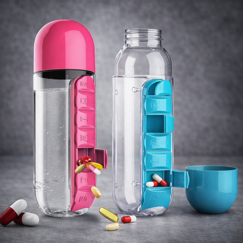 Portable Water Bottle With Built-in Pill Box