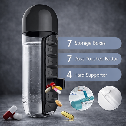 Portable Water Bottle With Built-in Pill Box
