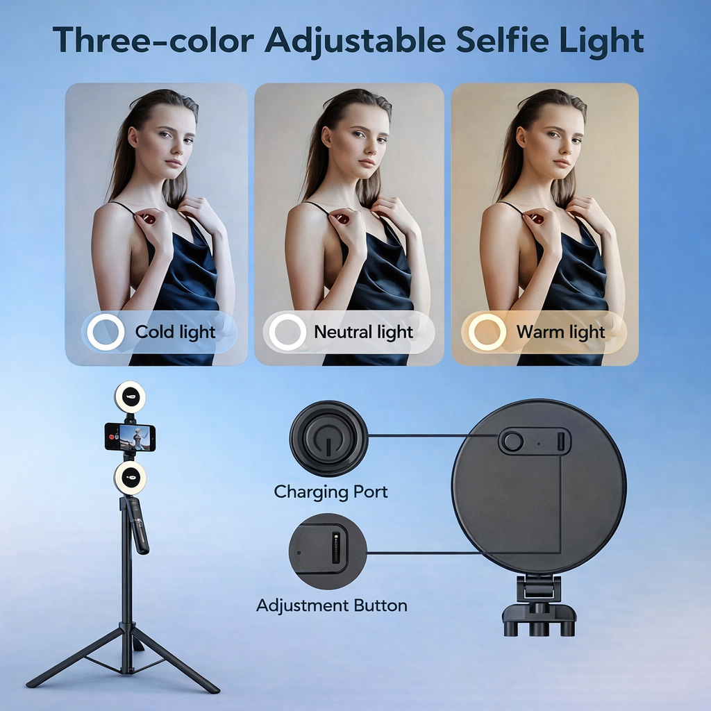 6FT 360° Creator Selfie Stick Tripod with Dual Ring Lights & Remote