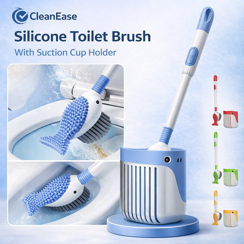 Silicone Toilet Brush with Suction Cup Holder