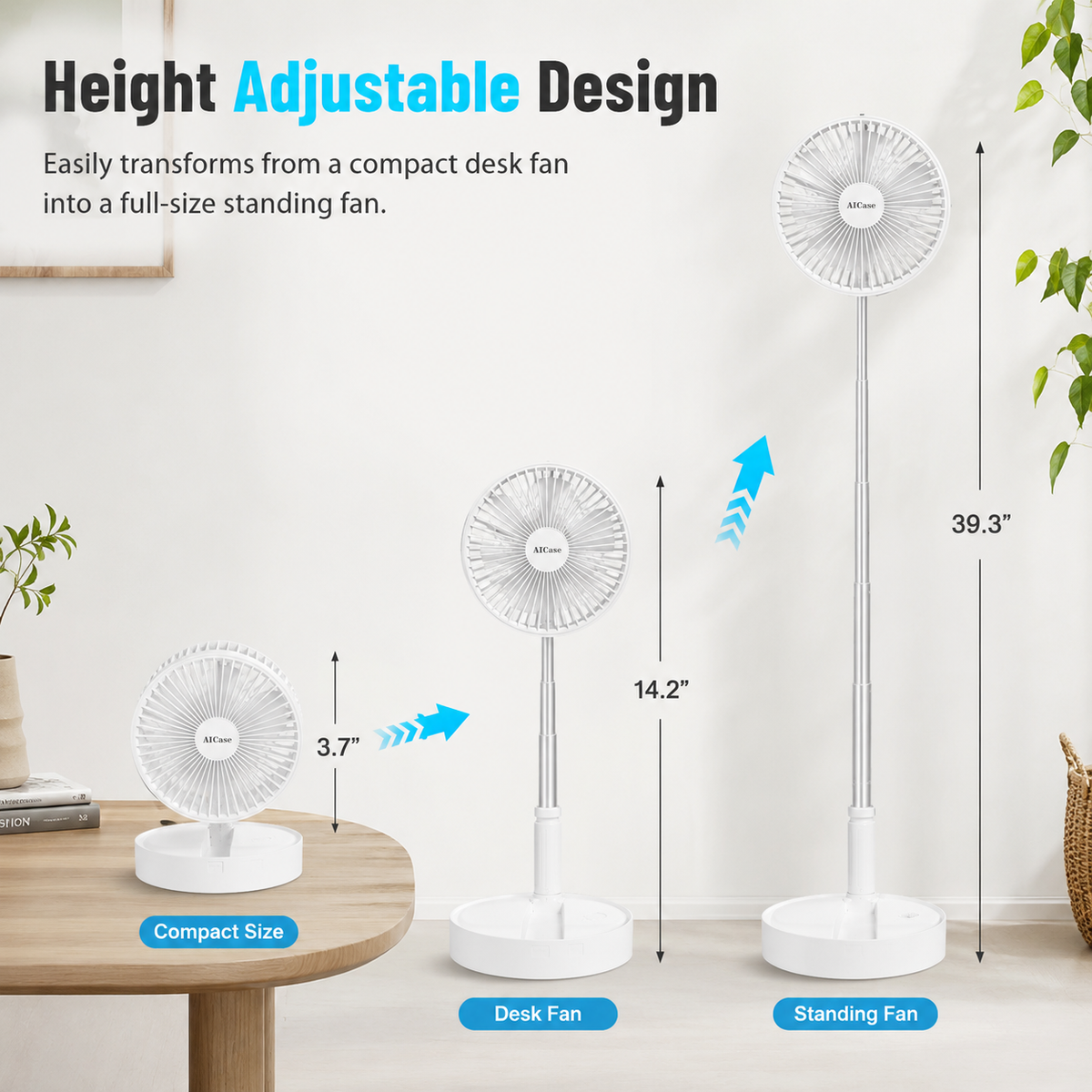 Folding Portable Retractable Floor Fan USB With Remote