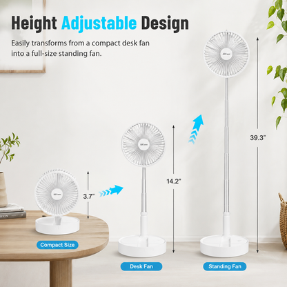 Folding Portable Retractable Floor Fan USB With Remote