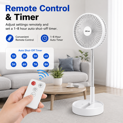 Folding Portable Retractable Floor Fan USB With Remote