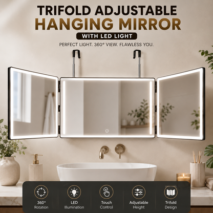 Trifold Adjustable Hanging Mirror With LED Light