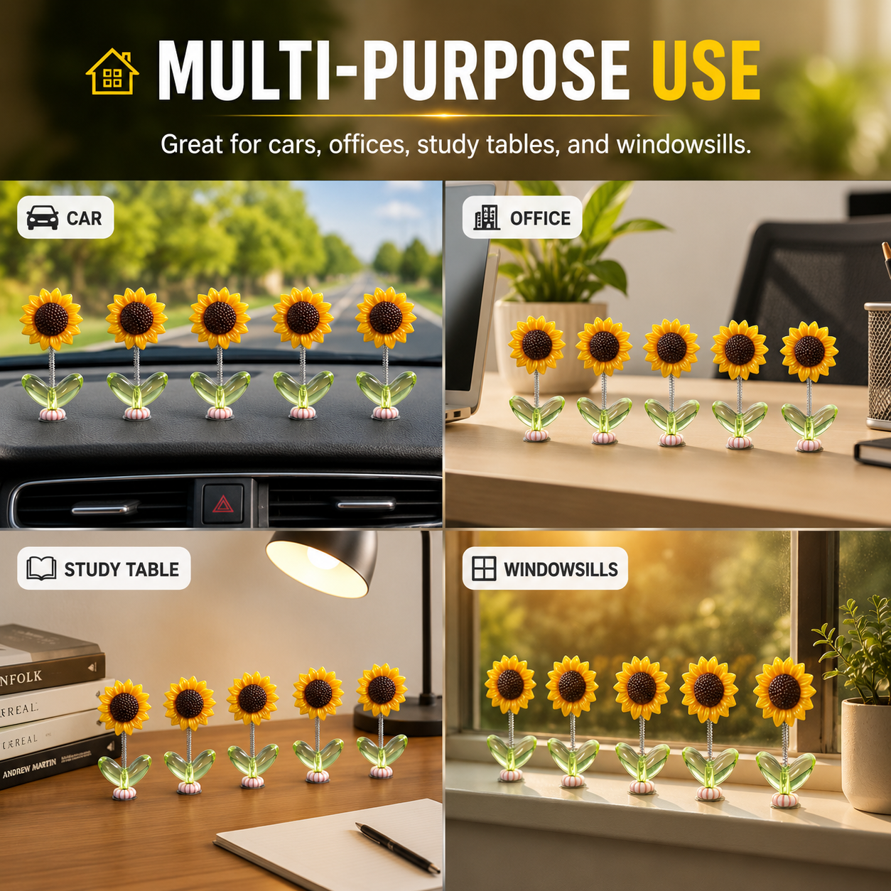 Cute Wobbling Sunflower Car Ornament (10 Pcs)