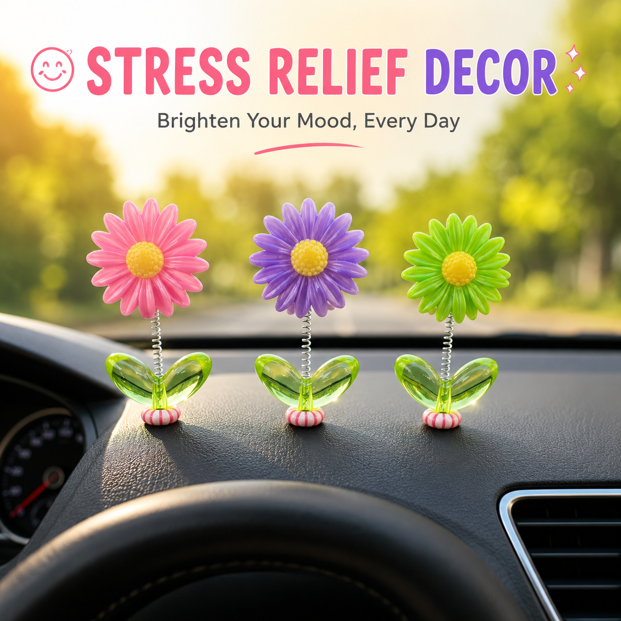 Cute Wobbling Sunflower Car Ornament (10 Pcs)