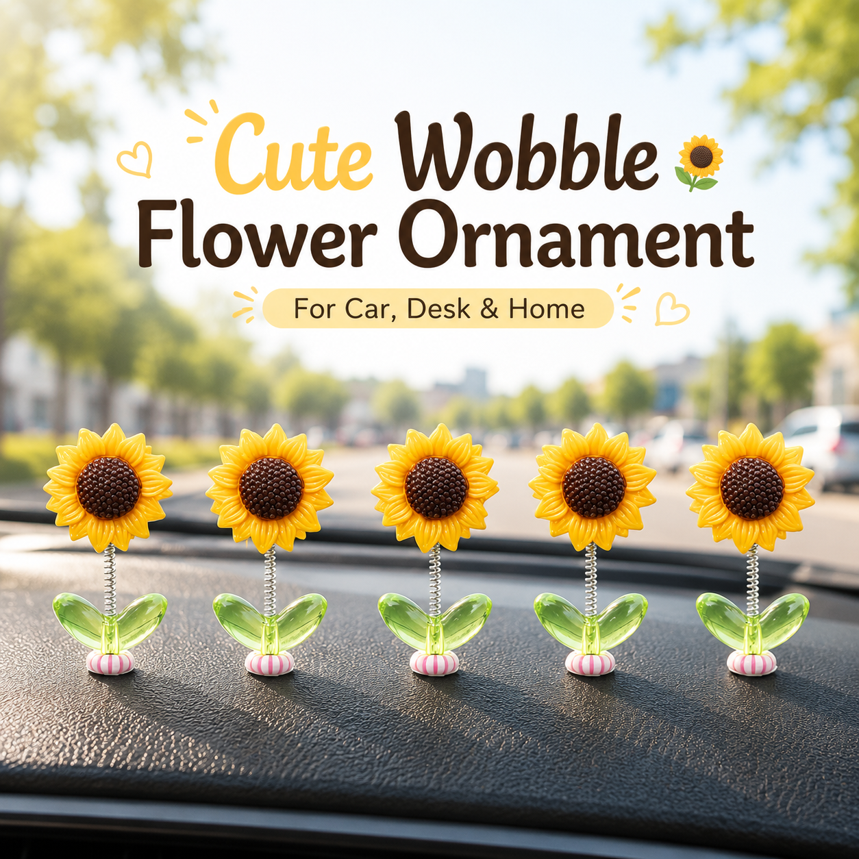 Cute Wobbling Sunflower Car Ornament (10 Pcs)