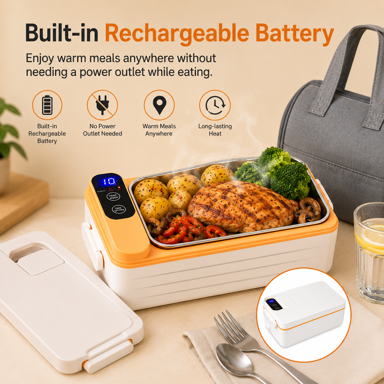 USB Rechargeable Heating Lunch Box With Temperature Control
