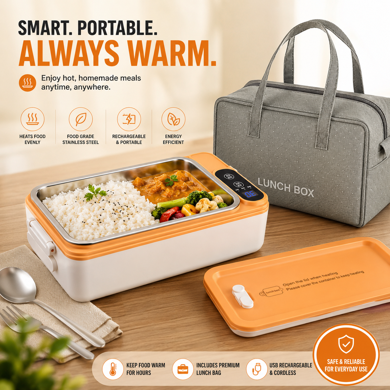 USB Rechargeable Heating Lunch Box With Temperature Control