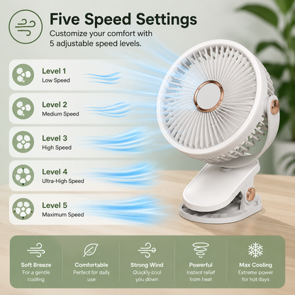Wireless Portable Mini Clip Fan With Light