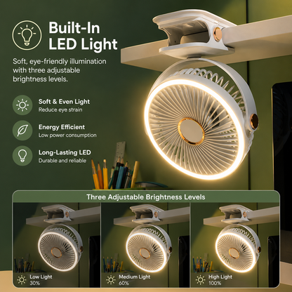 Wireless Portable Mini Clip Fan With Light