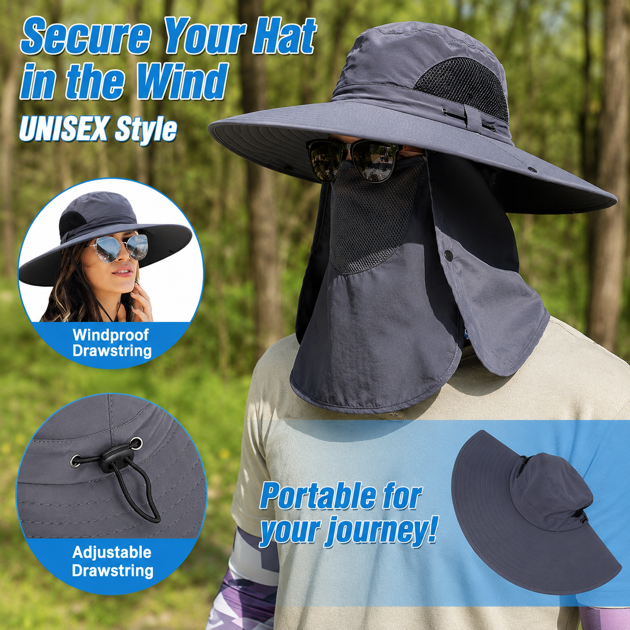 Outdoor Sun Hat Bucket Hat With Neck Flap