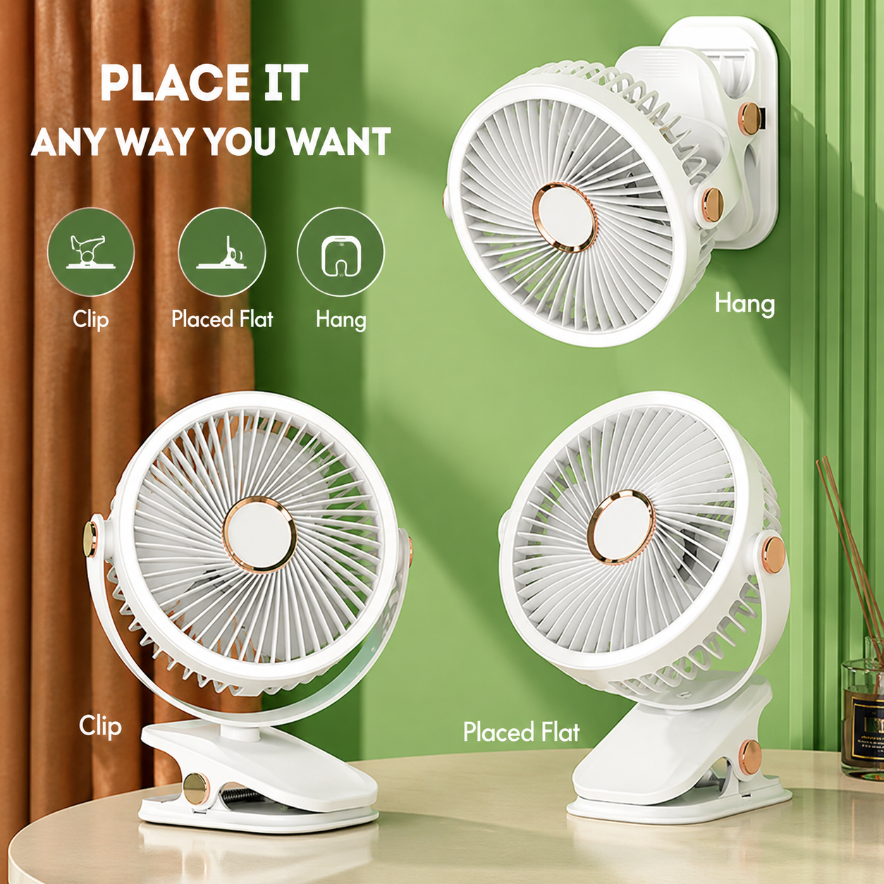 Wireless Portable Mini Clip Fan With Light